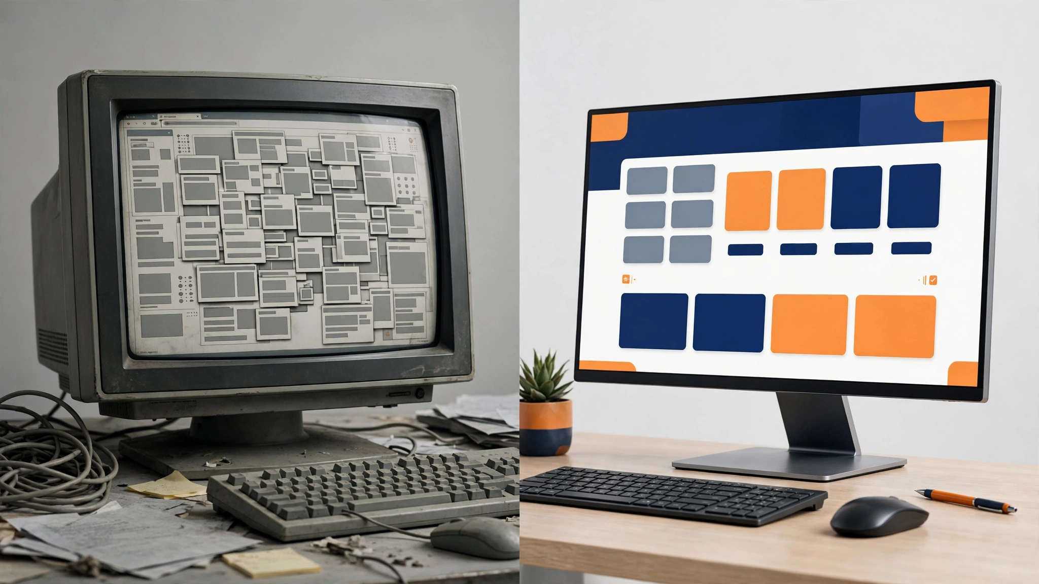 Before and after website redesign — outdated website transformed into a modern design
